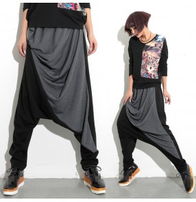 Black grey cotton women's dropped crotch baggy  loose harem fashion women's ladies female competition stage performance hip hop dancing pants trousers 